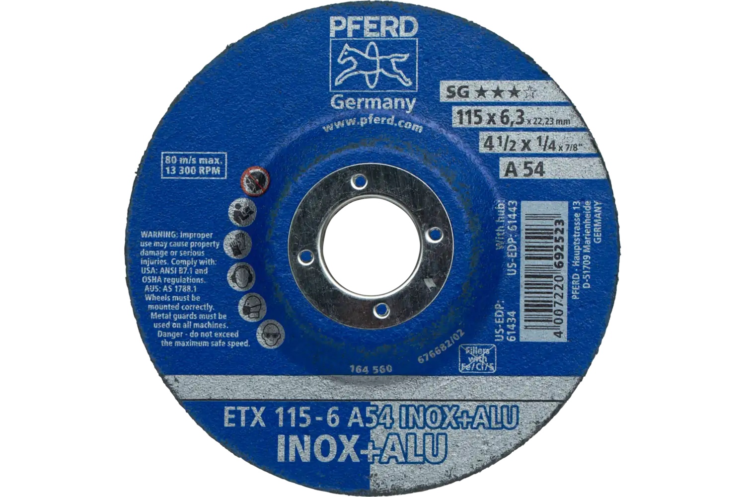Picture of Pferd Textile Wheel For Angle Grinders, 4-1/2" X 1/4 X 7/8, 54 Grit, T27, Aluminum Oxide